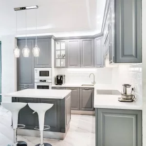 Кухня 333, с полуостровом, серая
